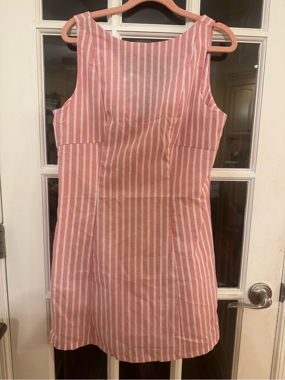 Sleeveless Pink and White Striped Shift Dress